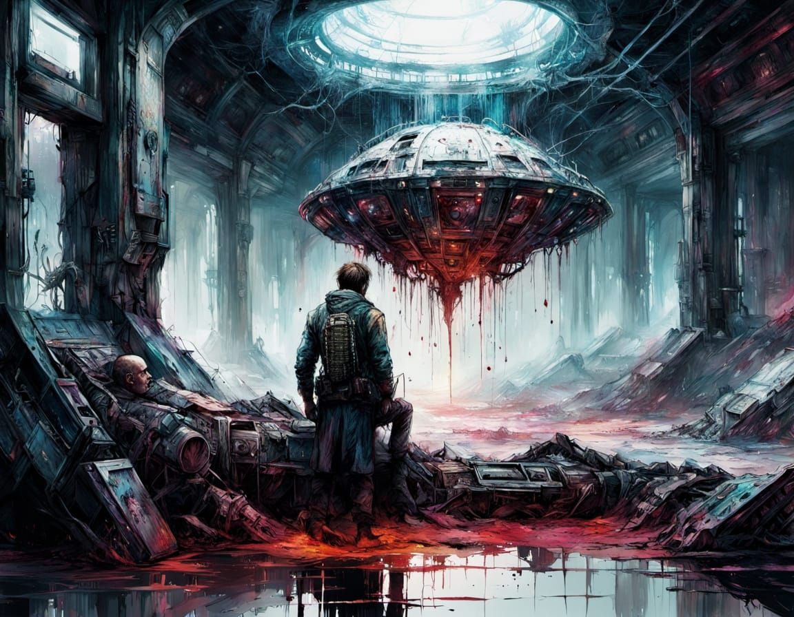 Sci-Fi Gunslinger in Bloody Battlefield: Impressionist Anime