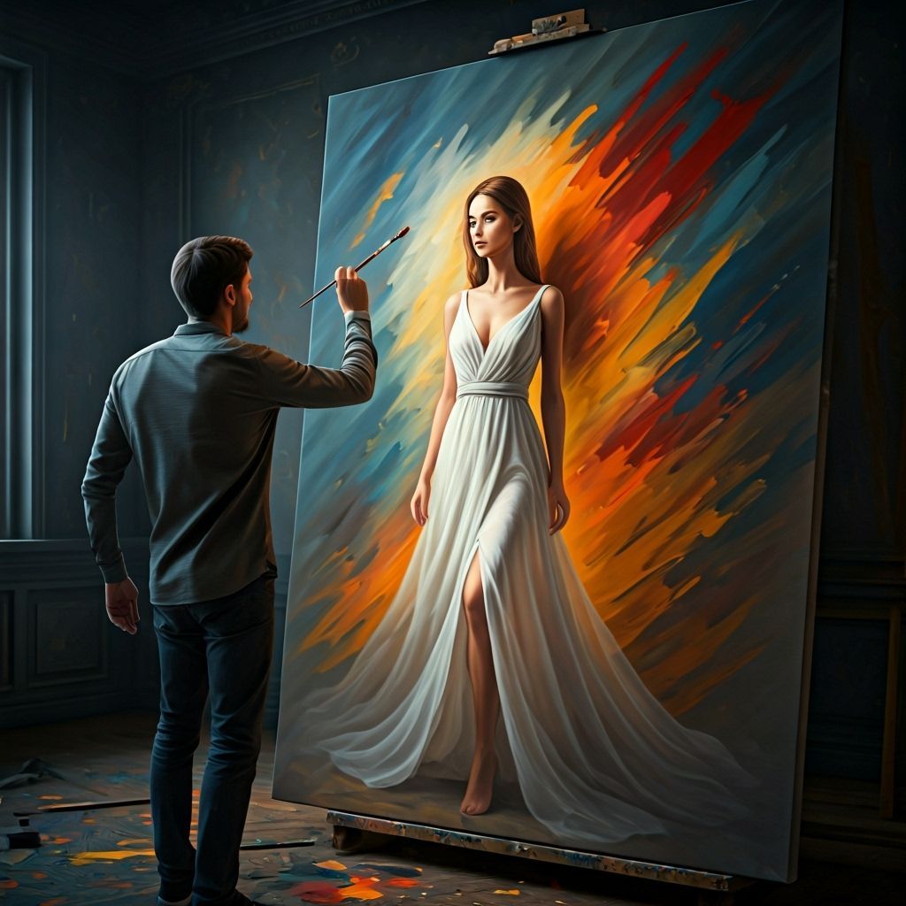 Artist Paints Ethereal Woman Stepping From Canvas