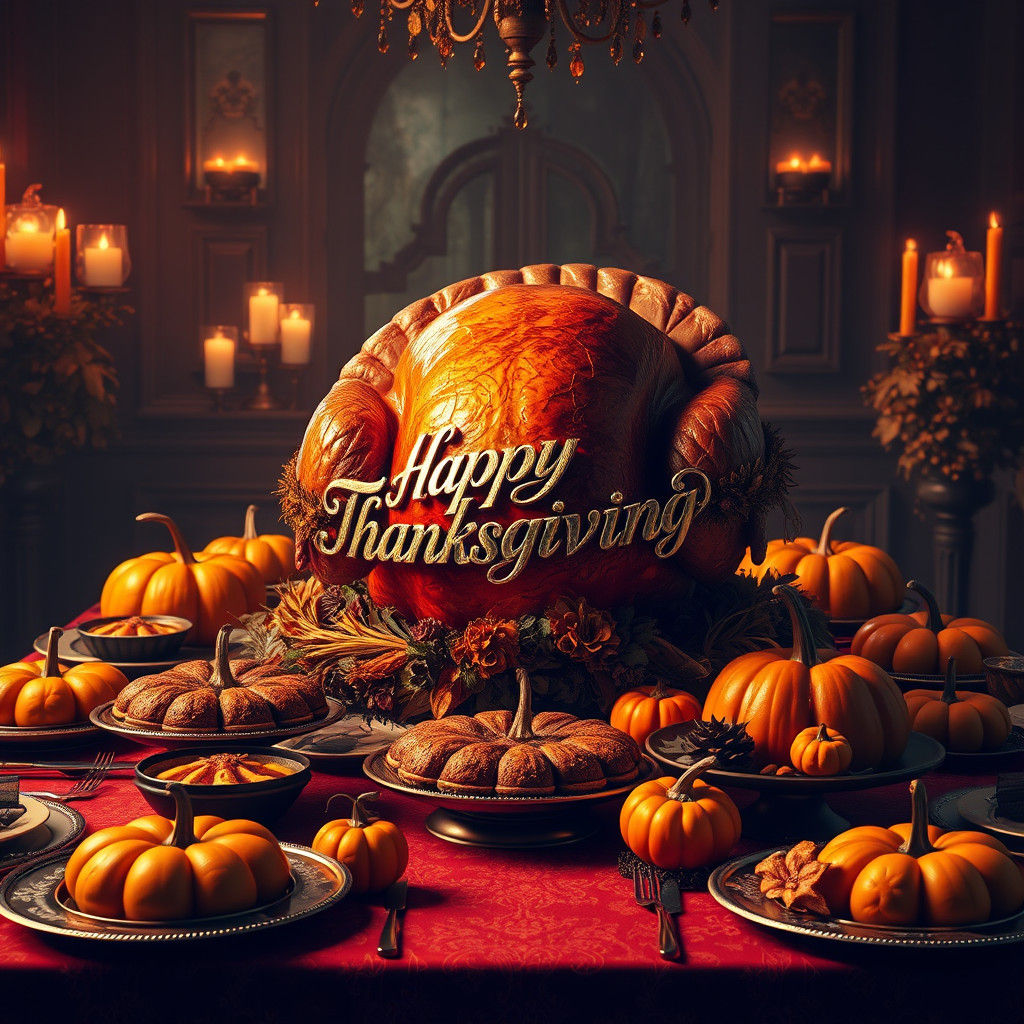 Thanksgiving Feast in Fantasy Matte Painting Style