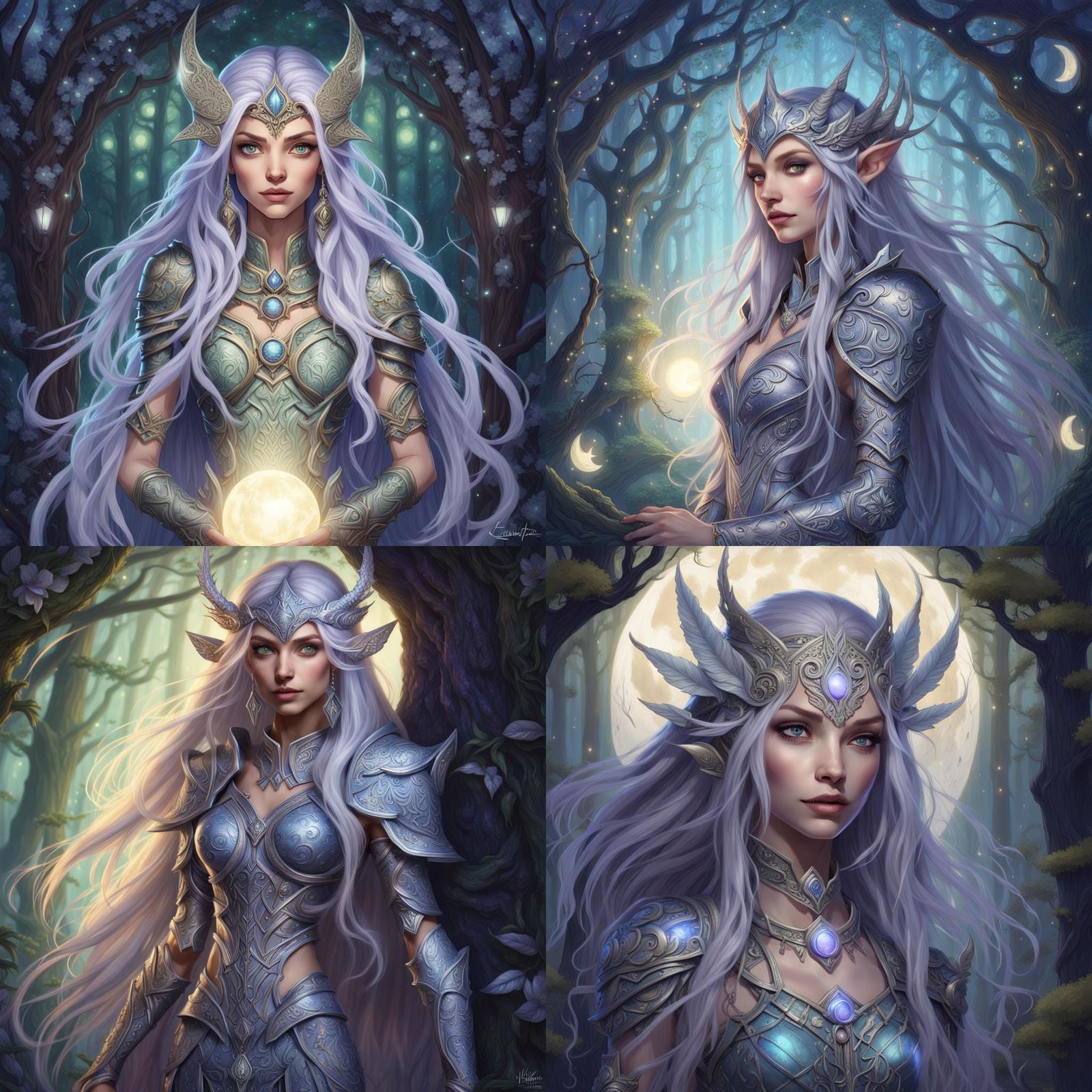 Night Elf in Enchanted Forest Under Moonlight