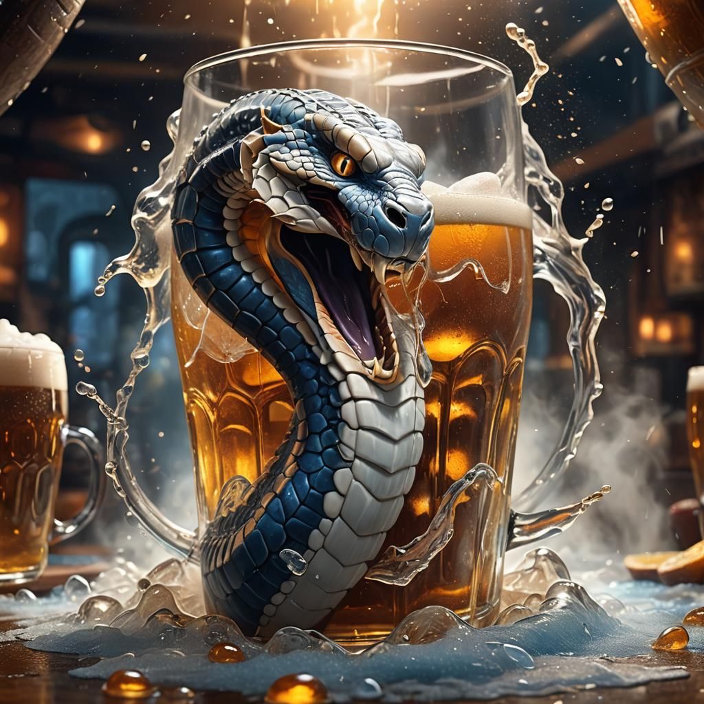 Drunk Cobra in Beer Glass: Fantasy Concept Art