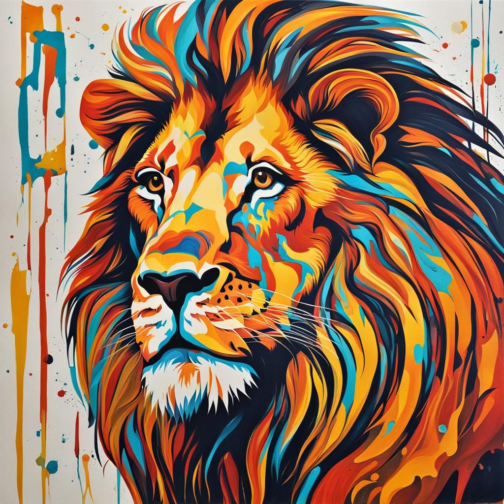Abstract Lion Painting with Complementary Colors