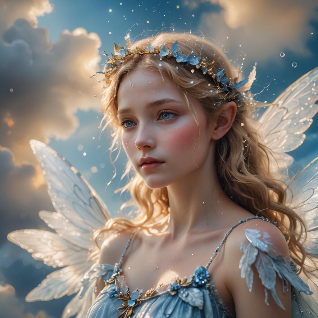 Ethereal Fairy in Clouds, Romantic Style Soft Focus