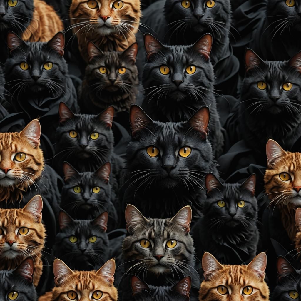 Detailed Black Fabric Cat Face: Fantasy Concept Art