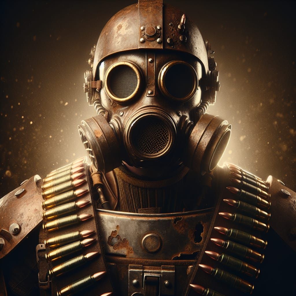 Armored Figure in Gas Mask: Vintage Concept Art