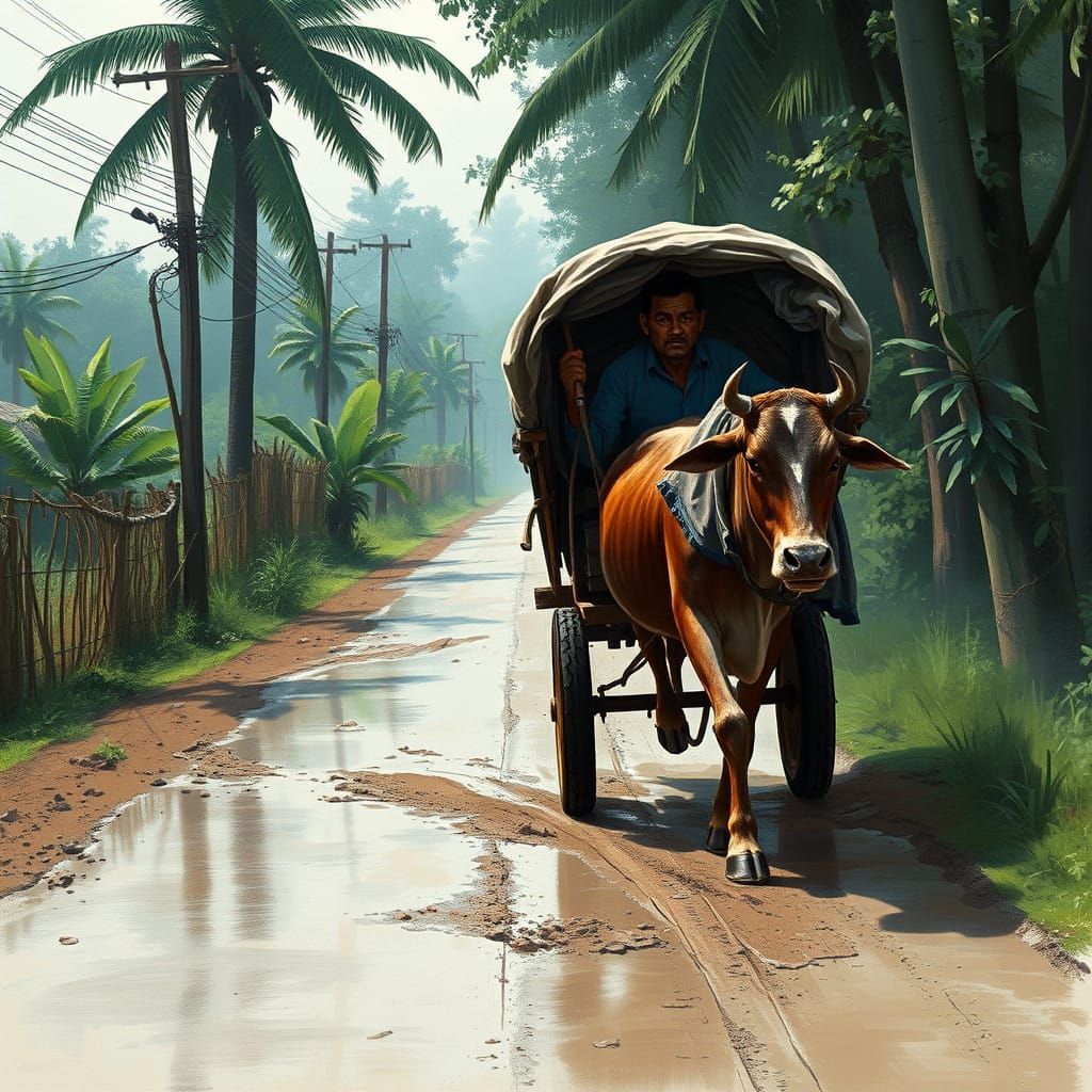 A 40 Year Old Indonesian Man as a Cow Cart Driver in 1960s C...