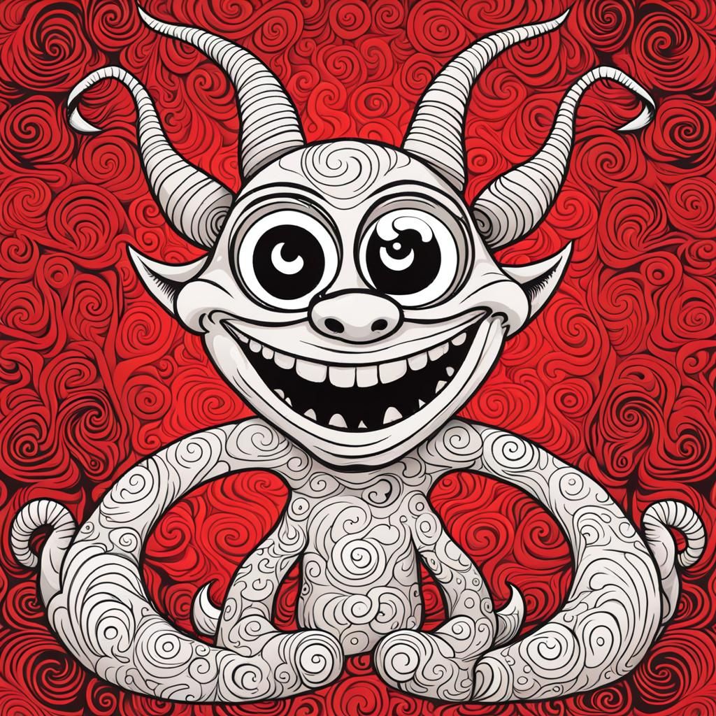 Cartoon Devil with Sly Grin in Abstract Vector Style