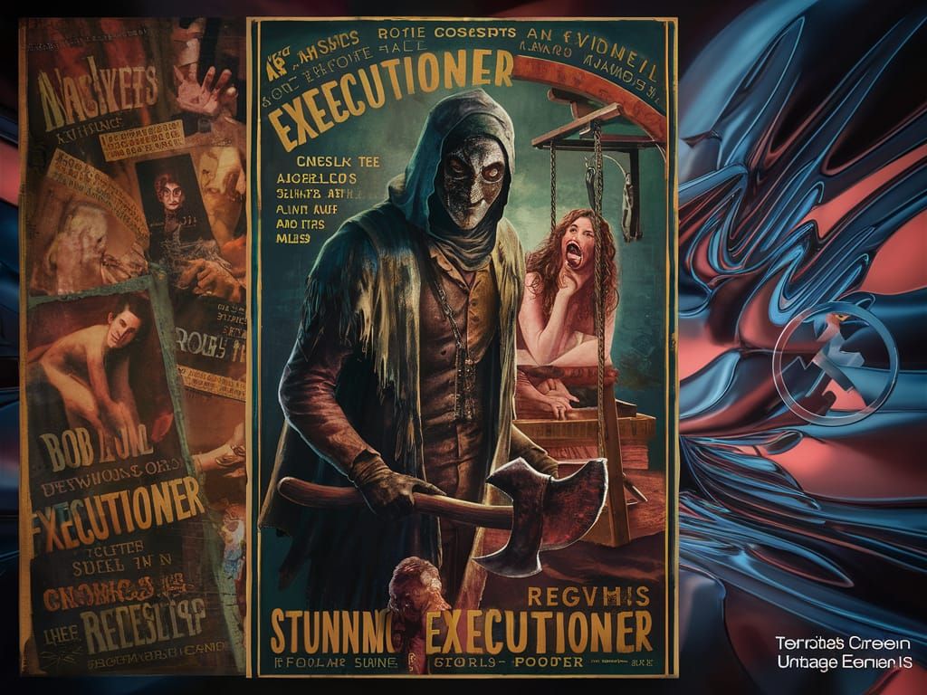 Eerie Executioner Movie Poster Concept Art in 1920s Style