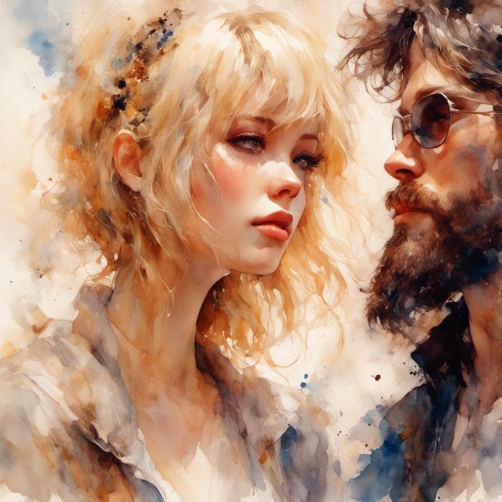 Blonde Woman and Bearded Man: Oil Painting