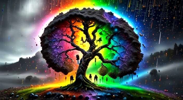 Rainbow Landscape in Vibrant Impasto Style