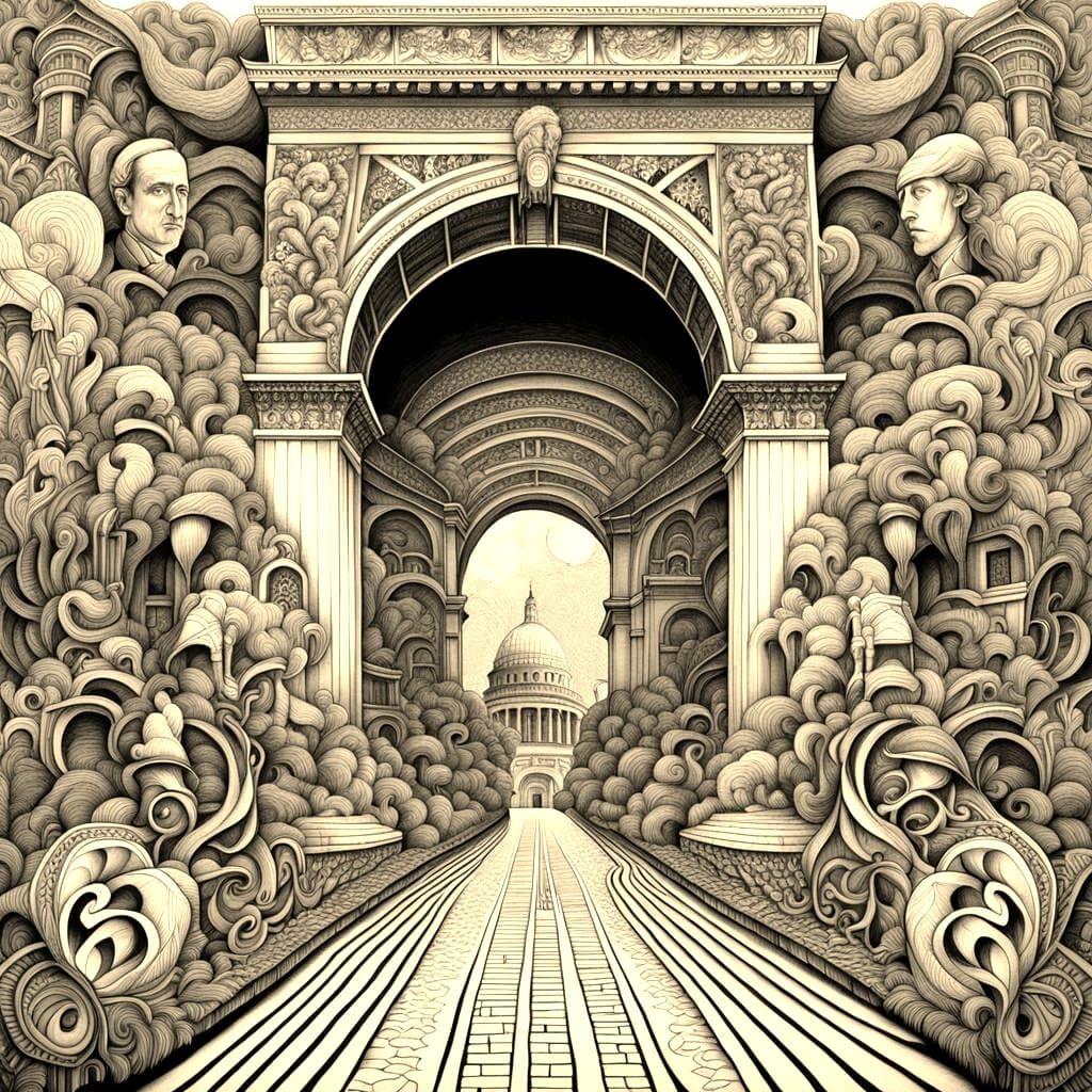 Intricate Optical Illusion: Art Nouveau Arc de Triomphe