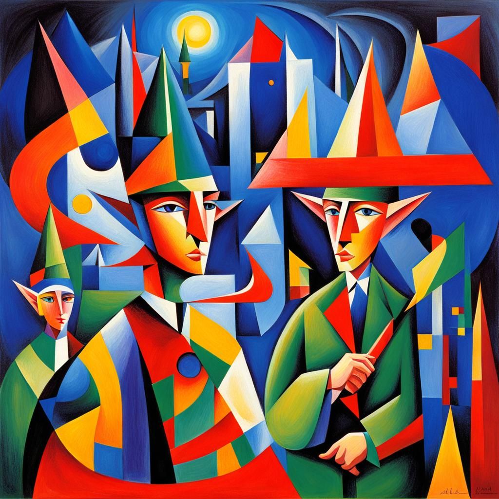 Abstract Cubist Christmas Elf Illustration
