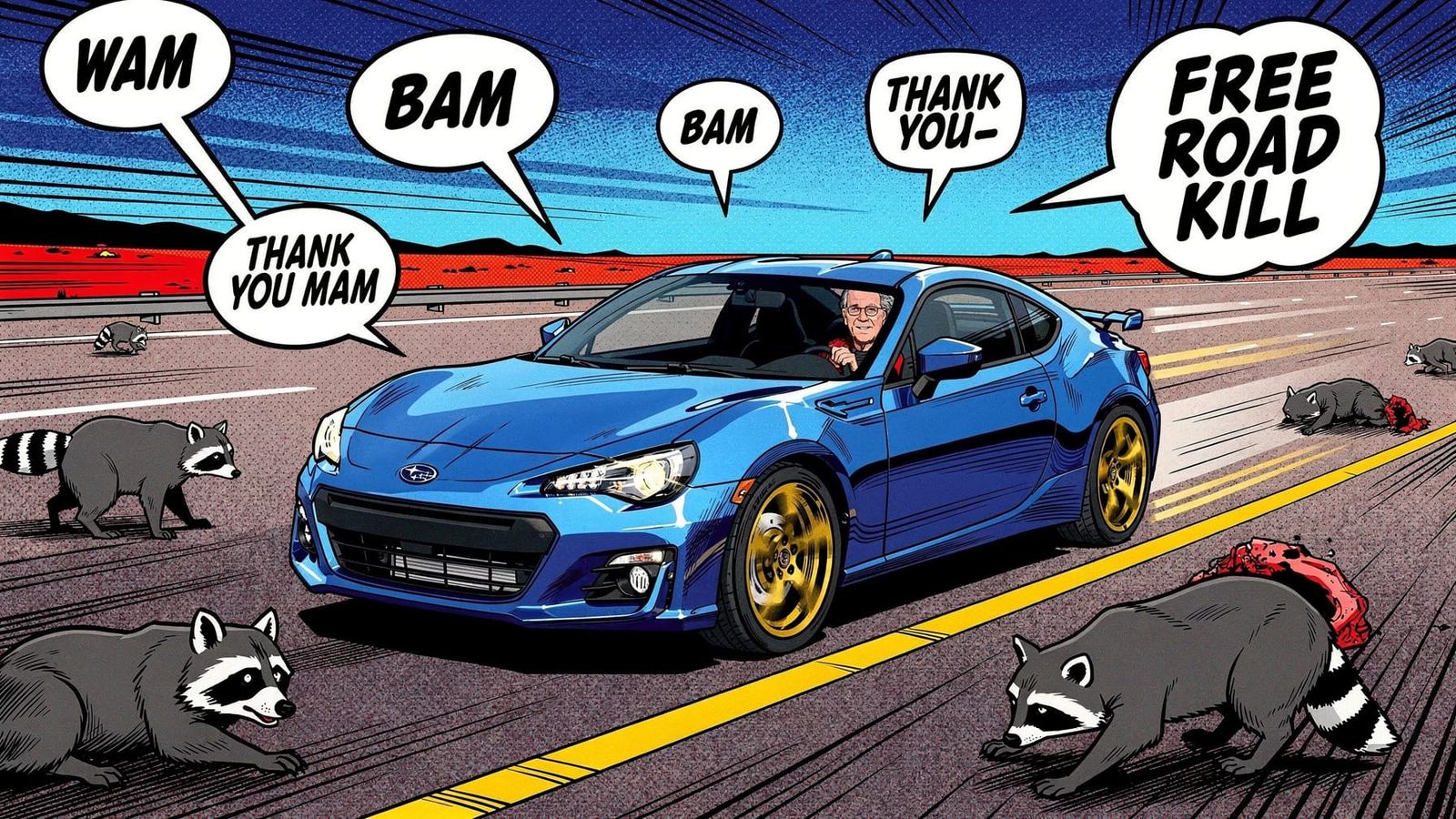 Sonic Blue BRZ on Desolate Freeway Pop Art Style