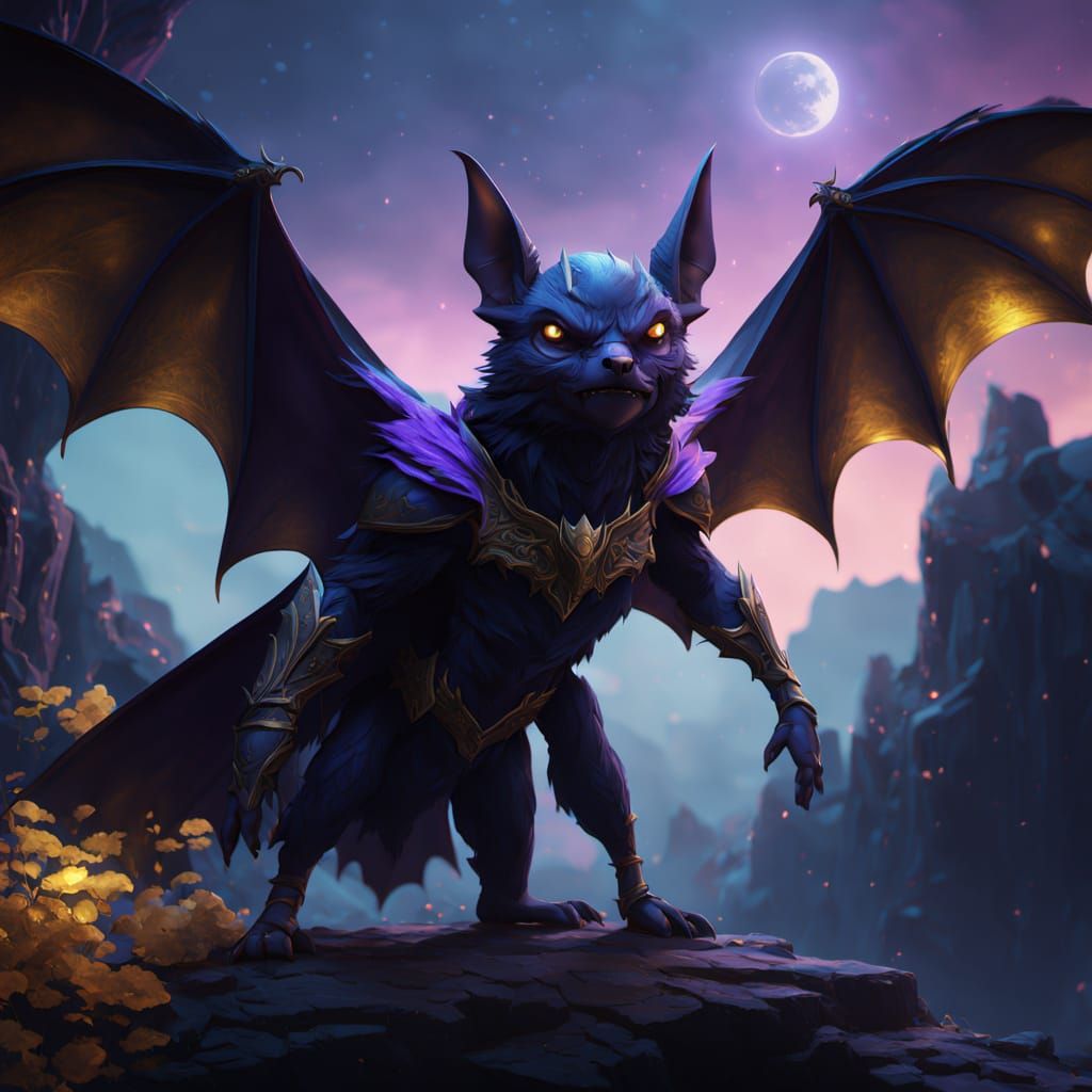 Mystical Cave Scene with Glowing Bat