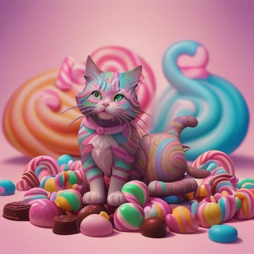 Cute Chocolate Cat in Candy Art Style