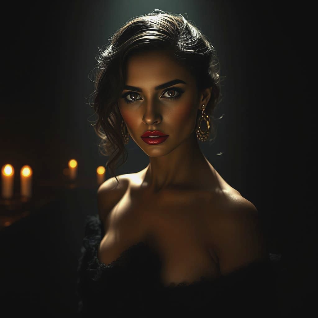 Enigmatic Woman in Dark Ambiance