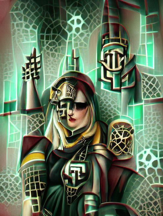Majestic Tech Priestess in Art Deco Style