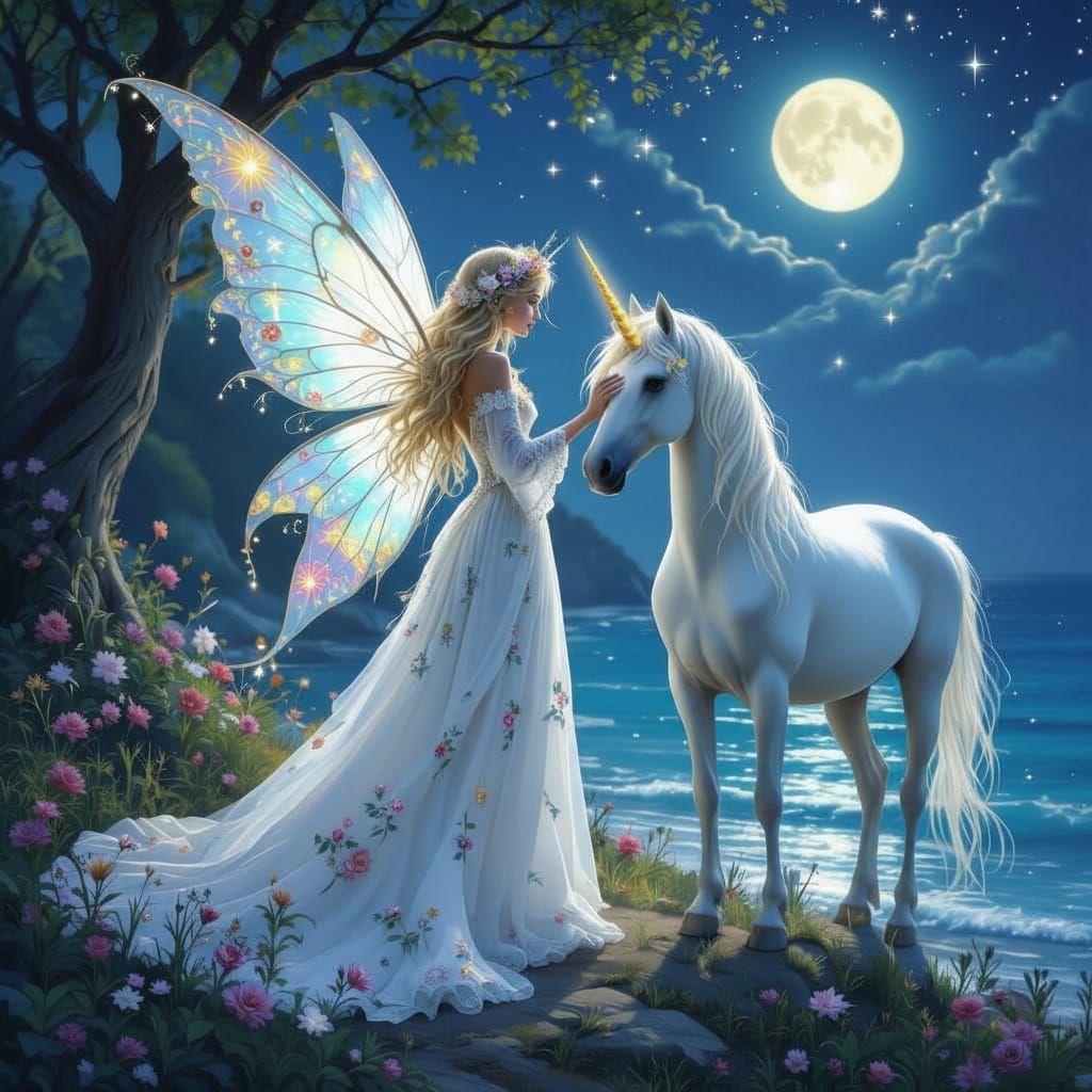 Beautiful Fairy and Unicorn in Enchanted Forest by Sapphire ...