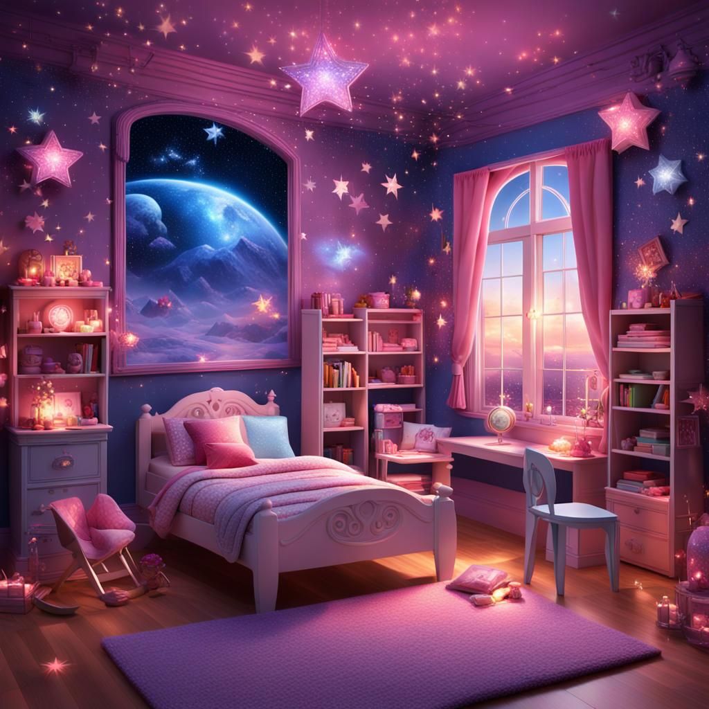 Enchanting Girl in Starry Underwater Room