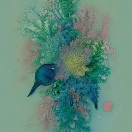 Fractal Seagreen Creature in Nordic Modern Gouache Style