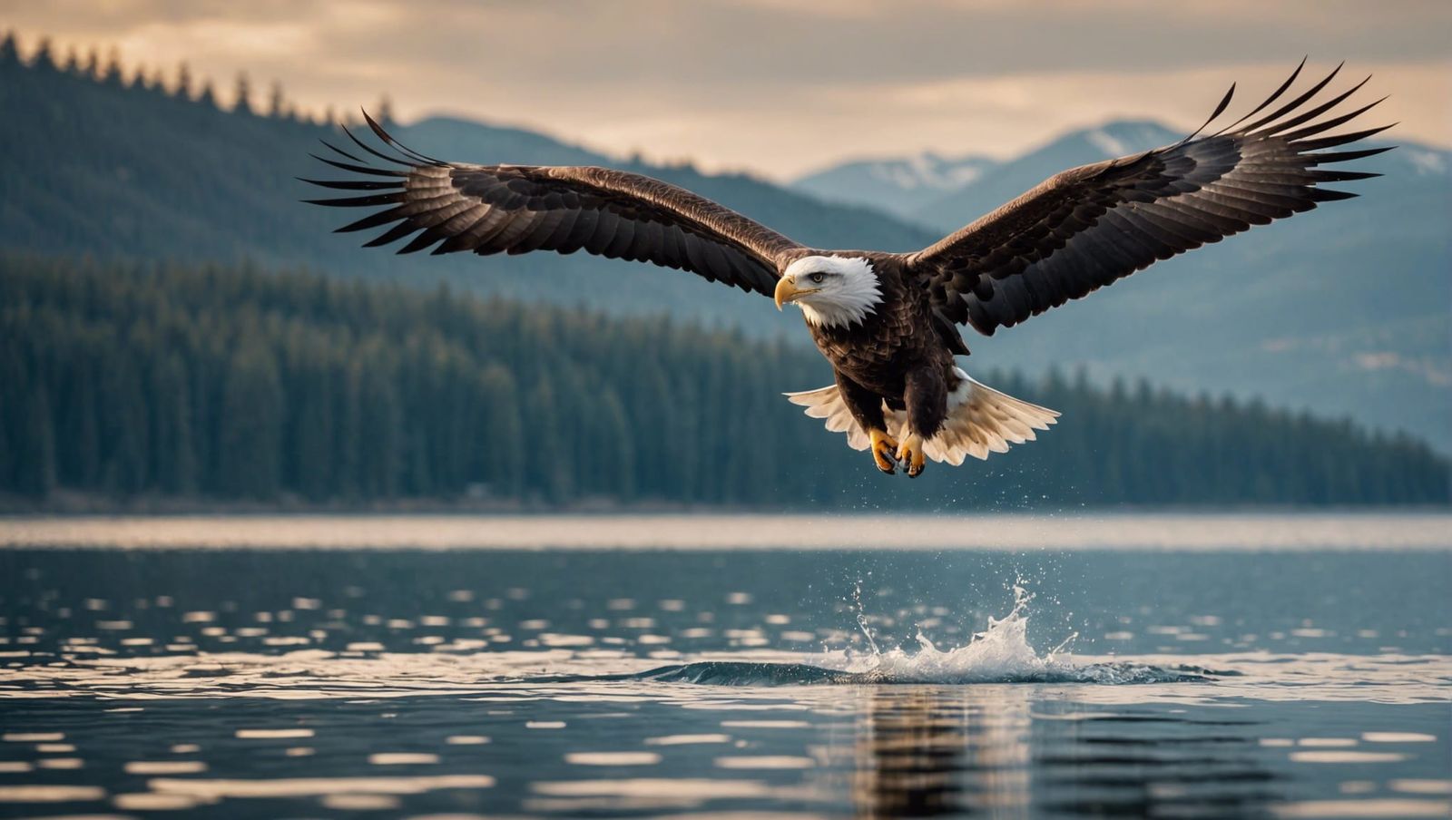 Eagle Soaring Above Lake: Professional Photography