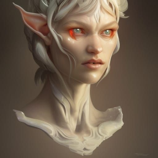Alabaster Elf Portrait in Hyperdetailed Digital Art