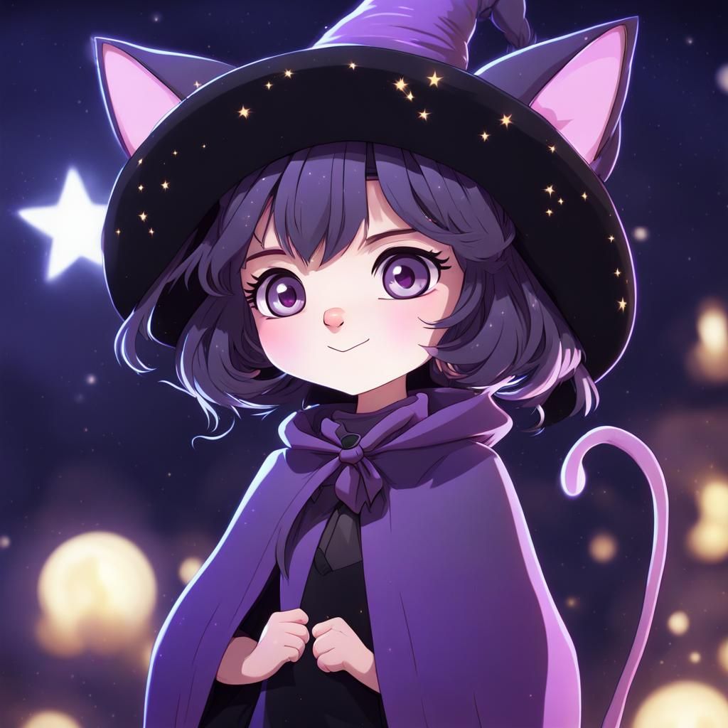 Cute Kitty Witch in Kawaii Anime Style