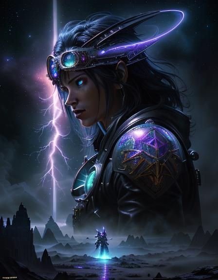 Alien Planet Portrait with Futuristic Ships in Comic Art Sty...