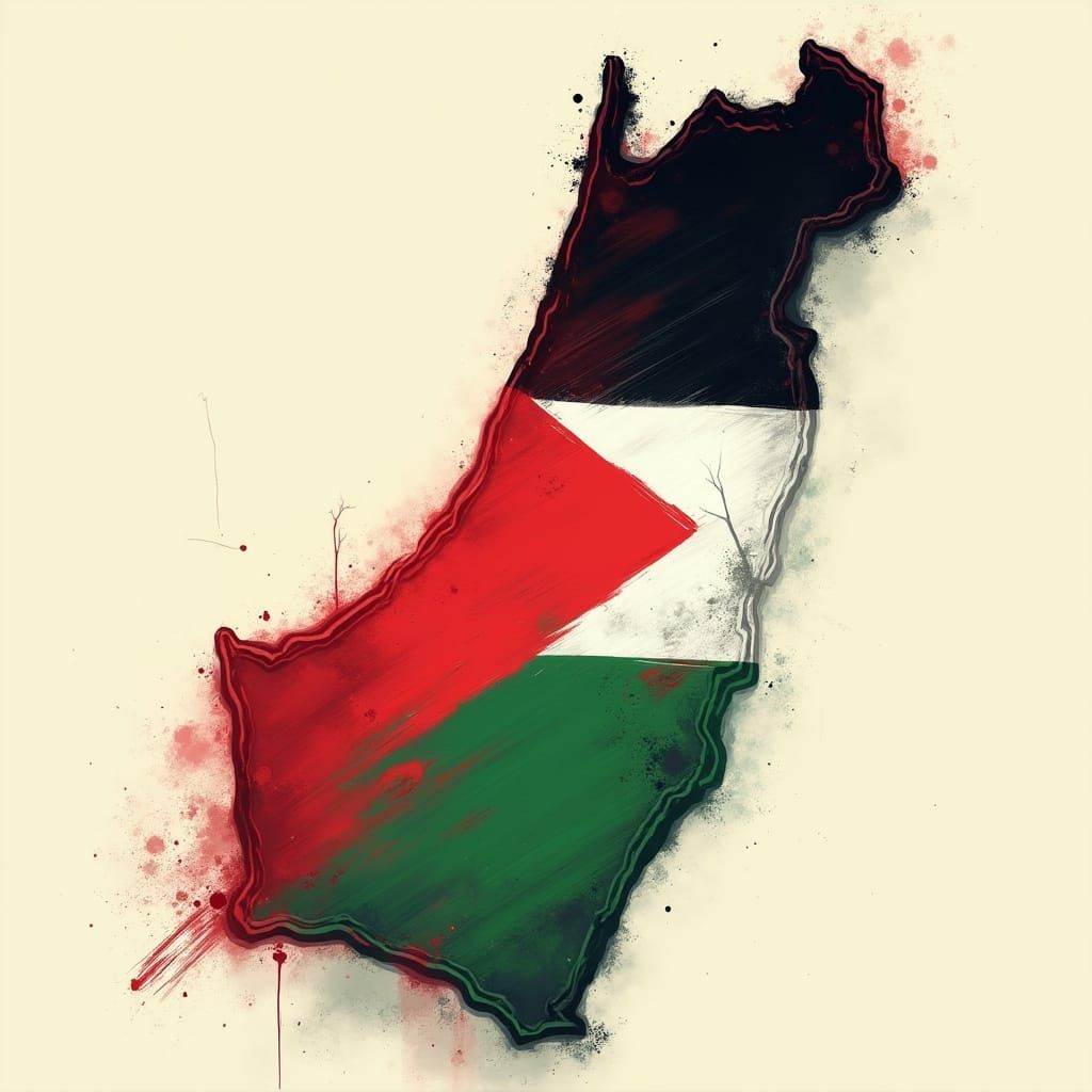 Stylized Map of Palestine in Flag Colors