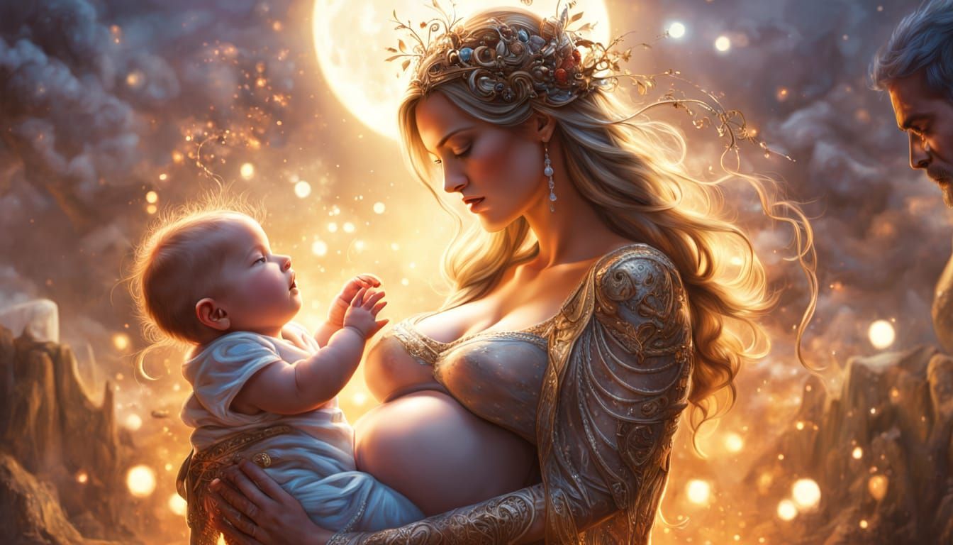 Happy Mother and Baby in Fantasy Style