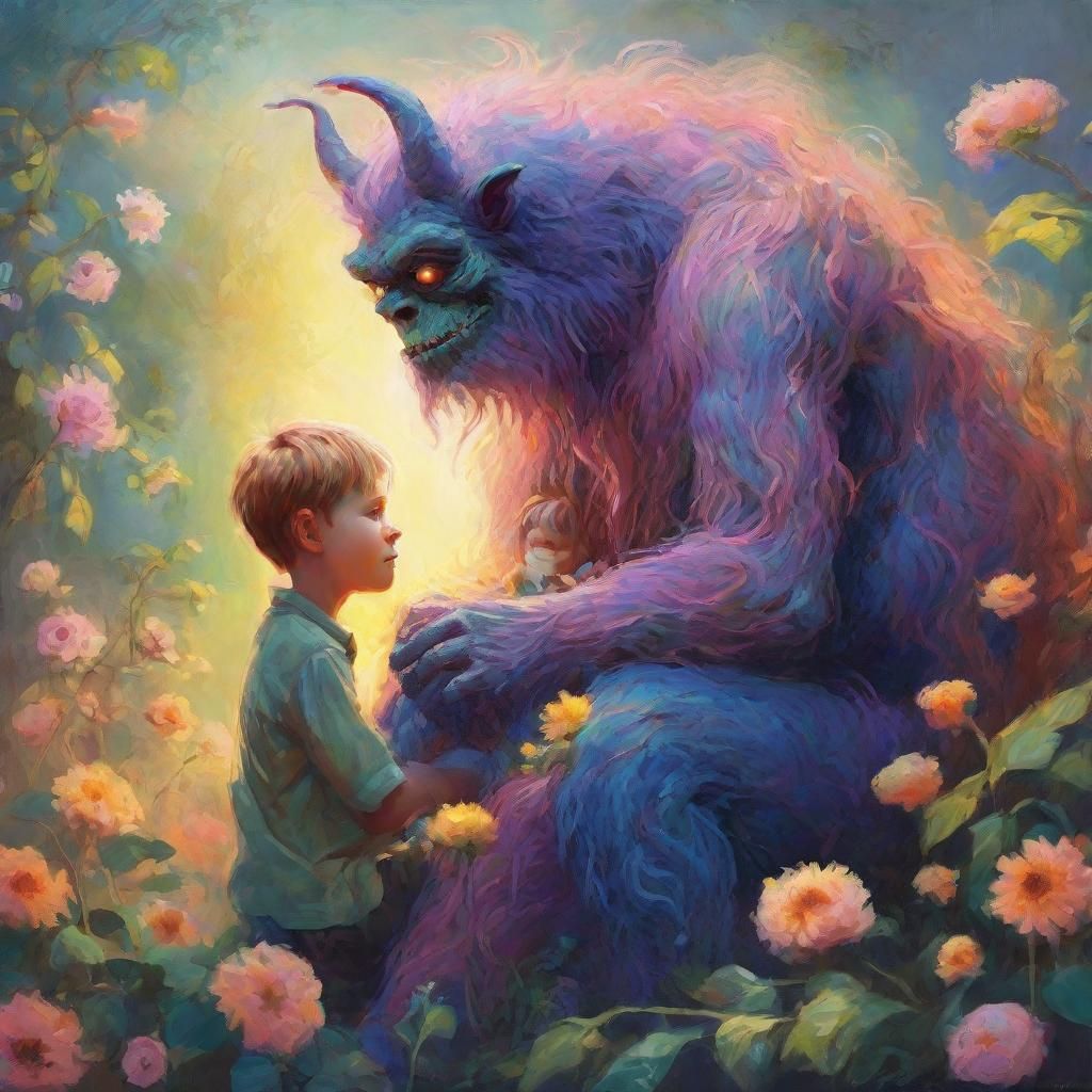 Friendly Monster and Child: Neo-Impressionist Art