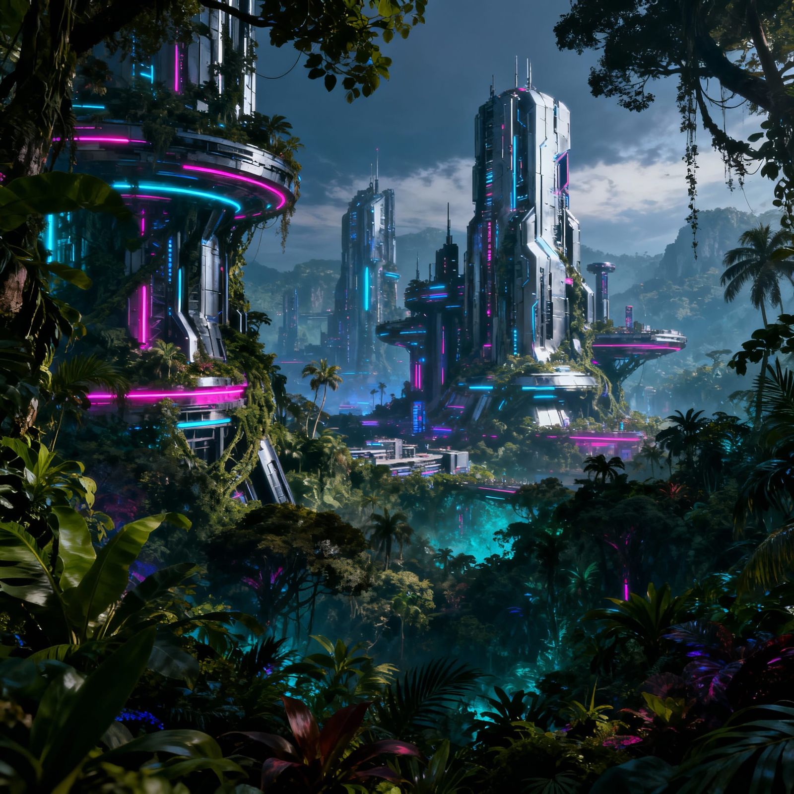 Futuristic City Amidst Lush Jungle