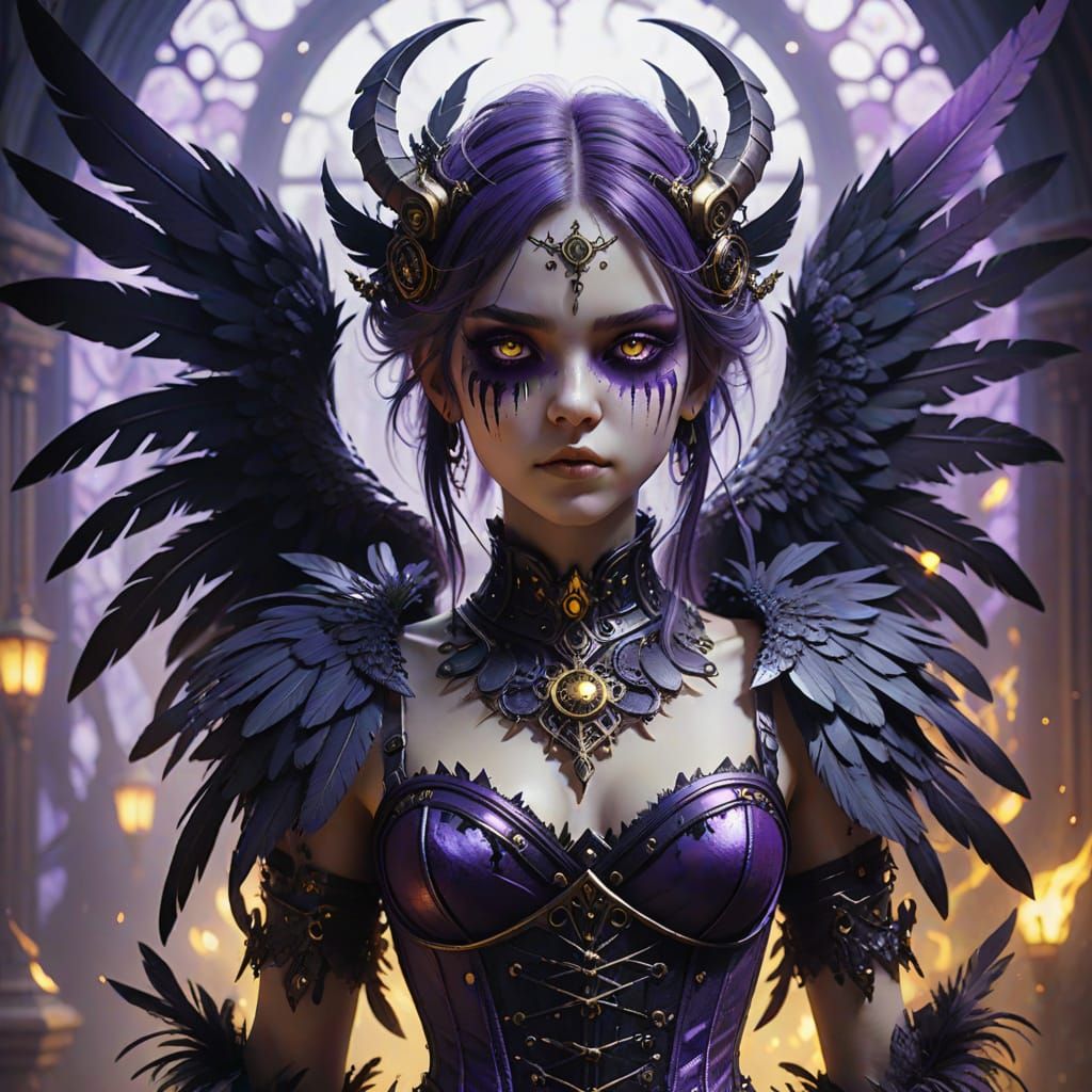 Gothic Demon Woman With Scorched Wings in Dark Fantasy Style