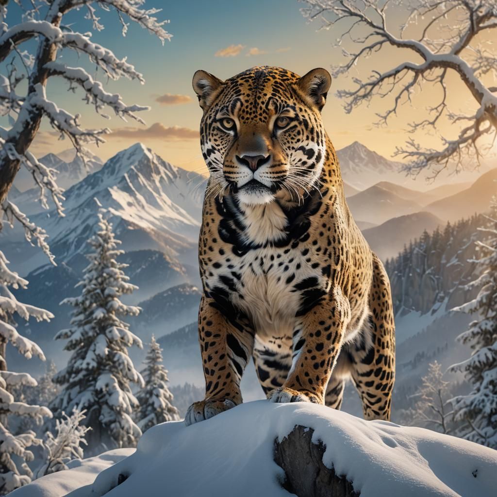 Snow Jaguar on Mountain: Digital Matte Painting