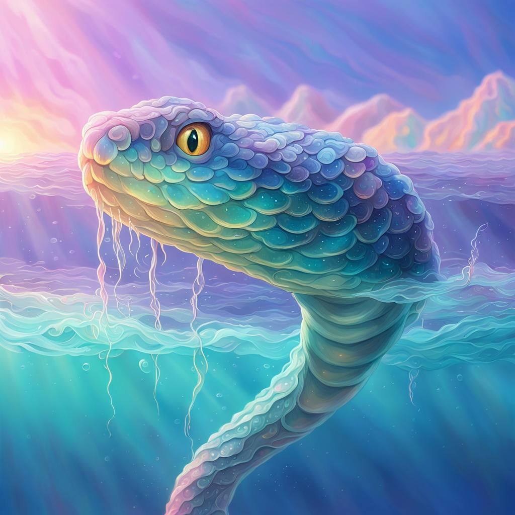 Serpent Emerges from Ocean: Fantasy Art