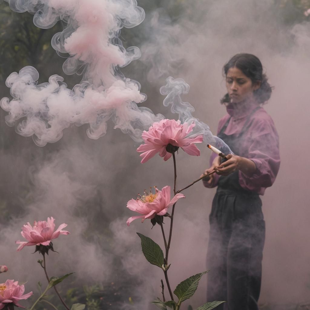 Smoke Emitting Pink Flower Ready to Pick