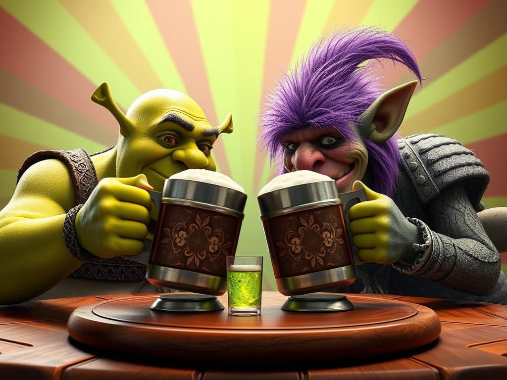 Shrek and Troll Staring Contest in 3D Digital Art
