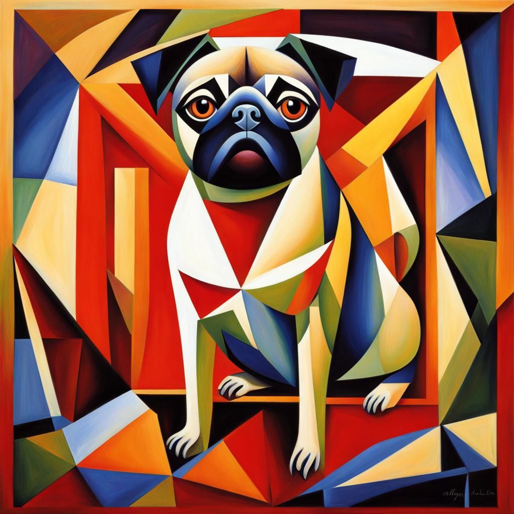 Abstract Cubist Pug Inspired by Kurasov and Gleizes