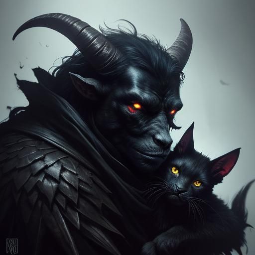 Dark Fantasy: Demon Woman Petting Hellhound