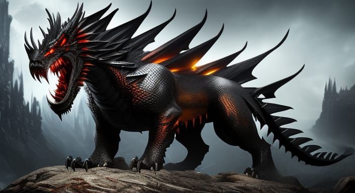 Fearsome Black Dragon Dark Fantasy Concept Art