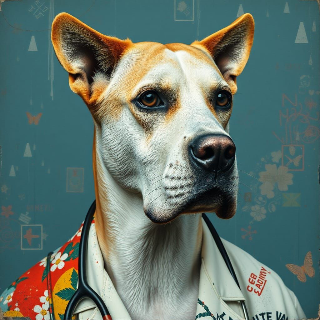 Veterinarian Portrait in Dystopian Mixed Media Collage