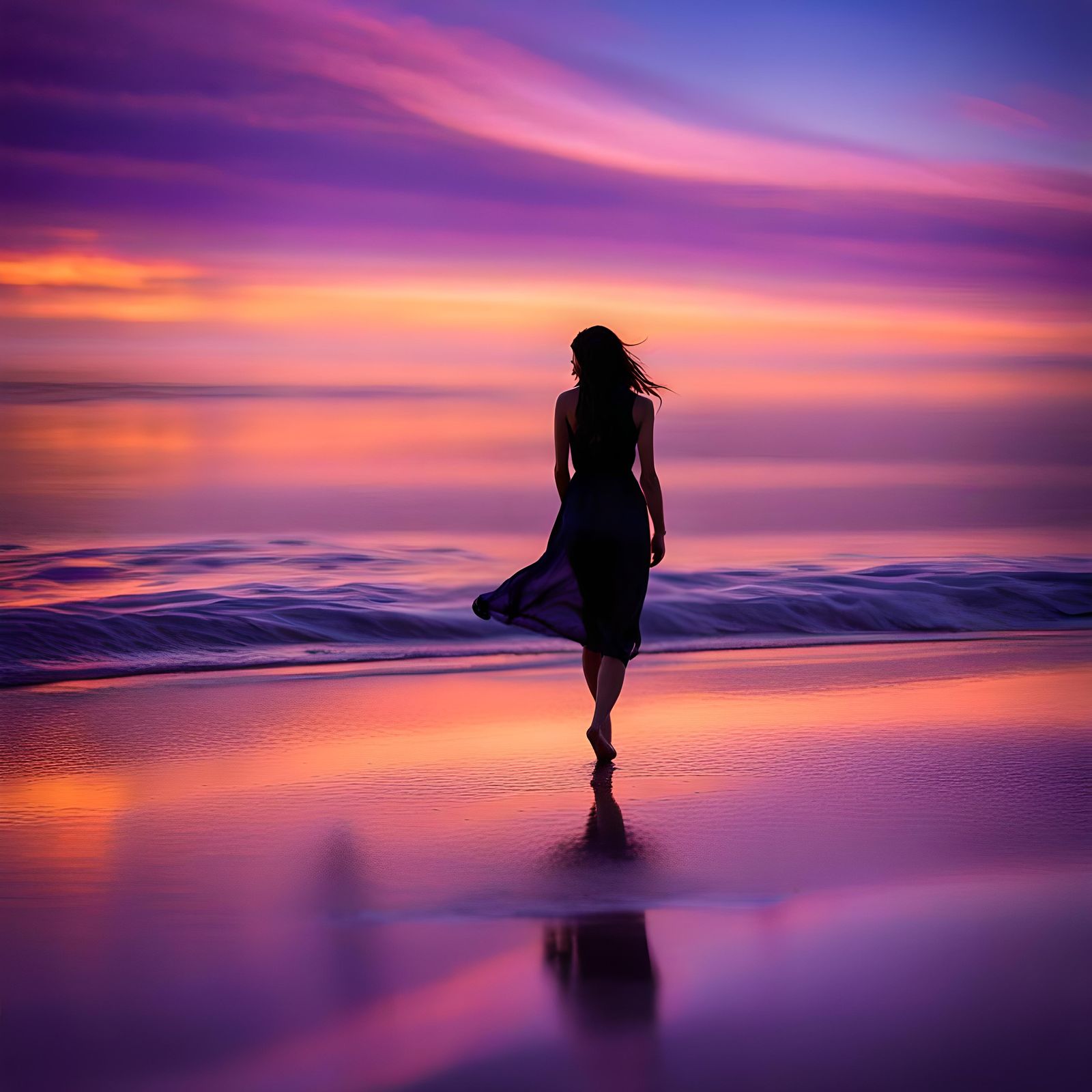Beautiful Woman Walking on the Beach
