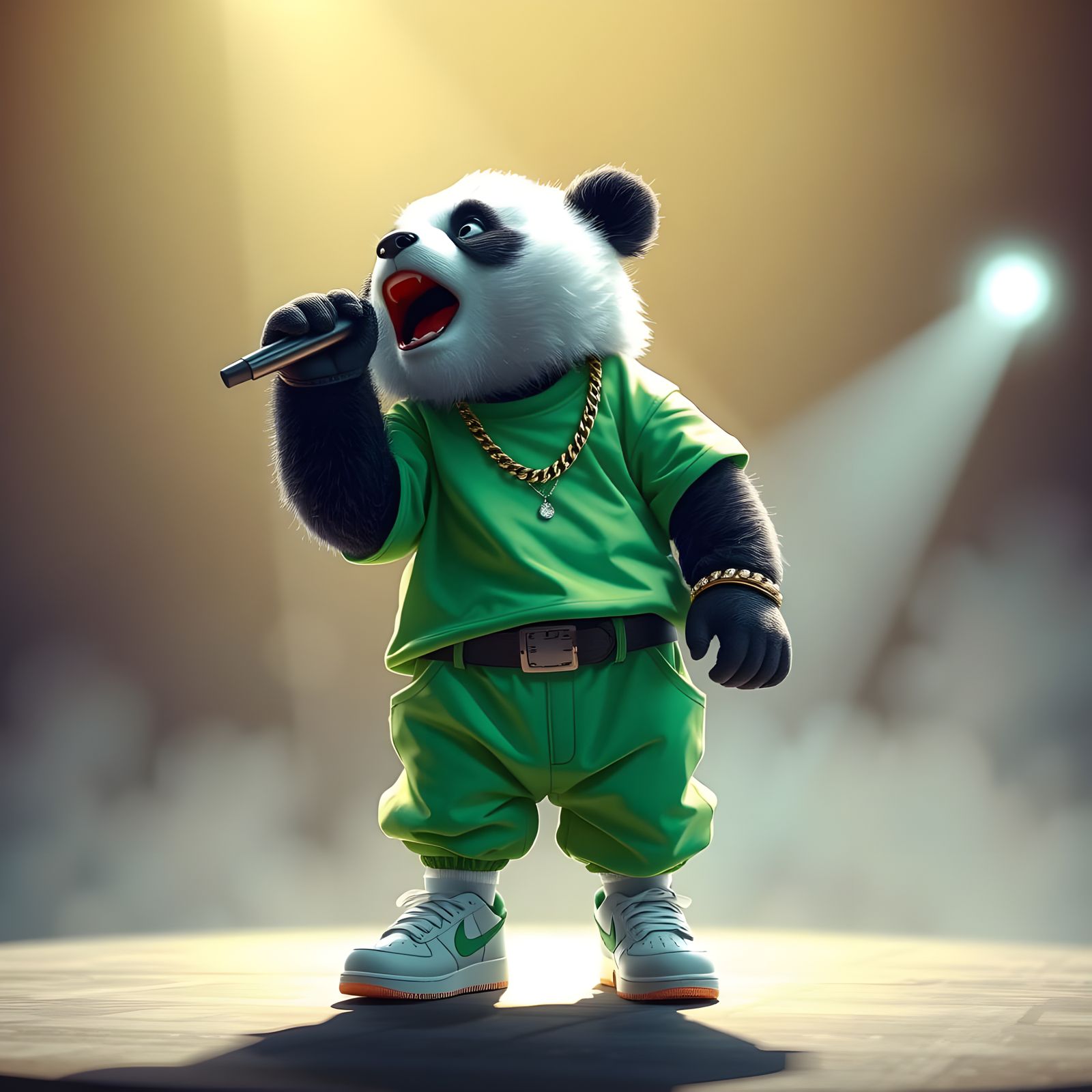 Surreal Panda Rockstar Under Spotlight in 8K Digital Art