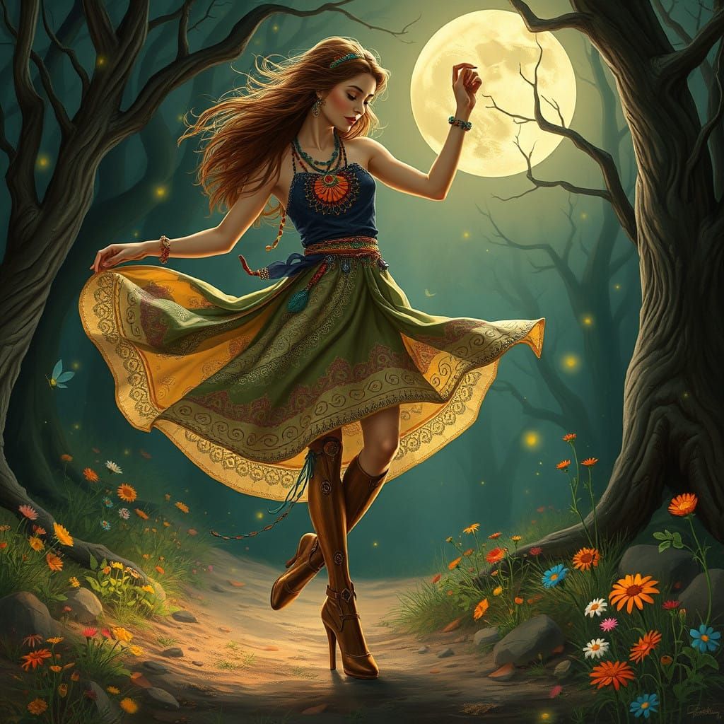 Whimsical Moonlit Dance in Bohemian Style