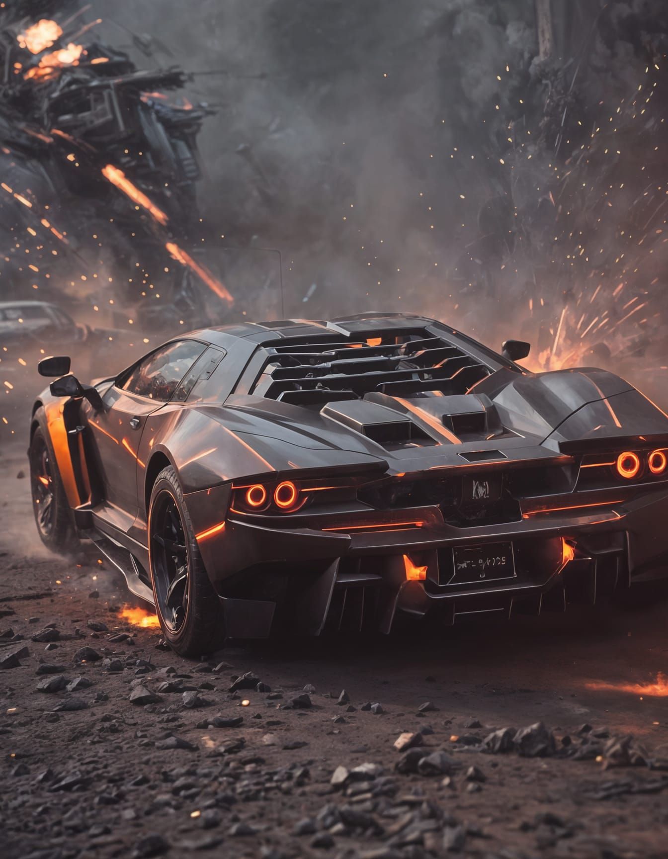 Cyberpunk Supercar Combat Scene in Digital Art