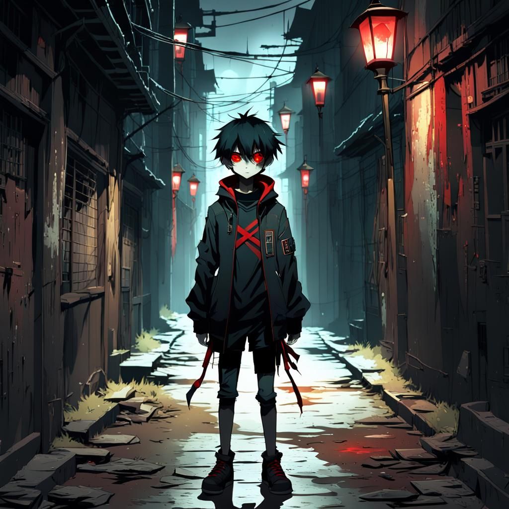 Eerie Anime Boy in Abandoned Alleyway