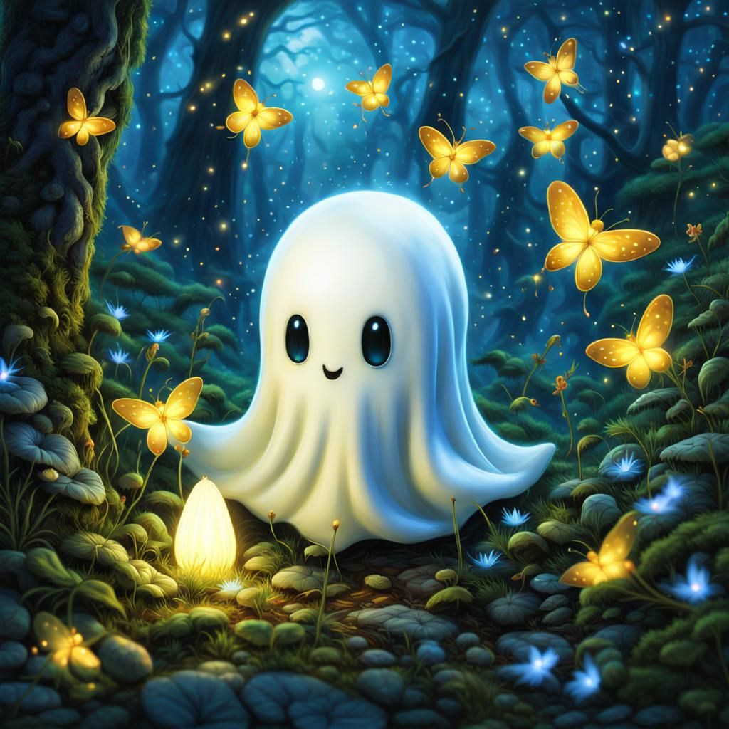 Glowing Ghost in Enchanted Forest Digital Art