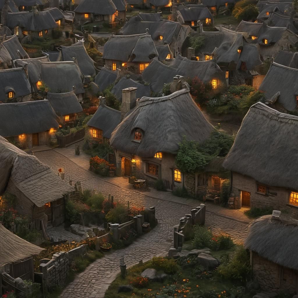 Irish Village at Dusk: Fantasy Realism