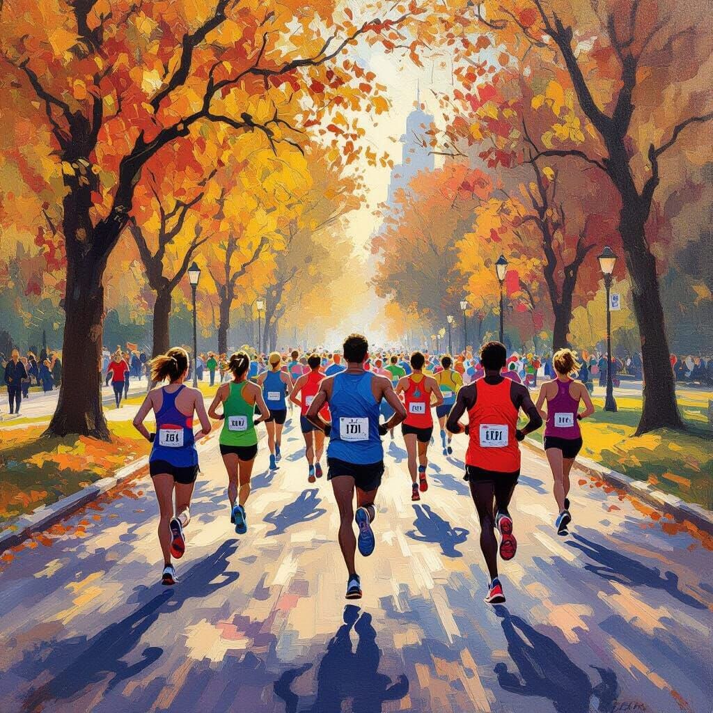 Dynamic Marathon Race in Golden Hour Park