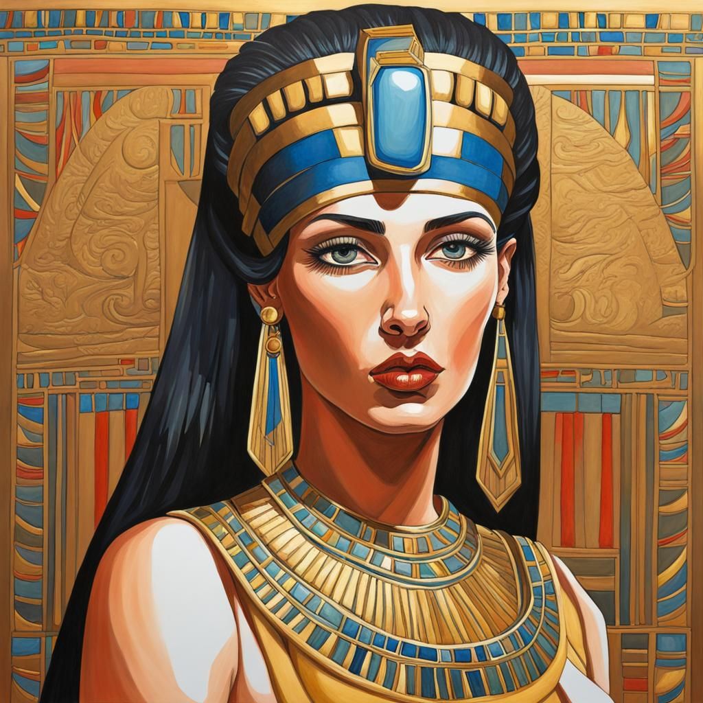 Detailed Gouache Painting of Cleopatra